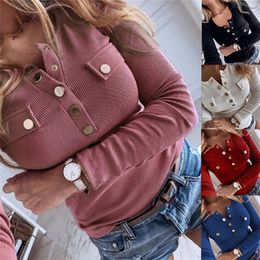 Women Autumn Winter Knitted Sweater Tops Casual Long Sleeve Plus Size O-Neck Button Up Pocket Female Basis Pullover Coats 201224