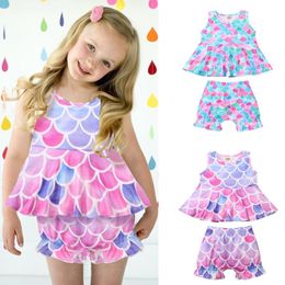 Clothing Sets Toddler Kids Girls Summer Short Sleeve Fish Scales Print T Shirt Top Shorts Casual 2PCS Outfits Set Dziewczyna Zestawy