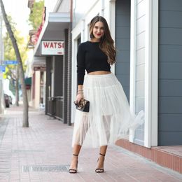 Skirts High Street Simple Ivory Ankle Length Women Tulle A-line Modest Semi See Thru Elastic Tutu Skirt 2022Skirts