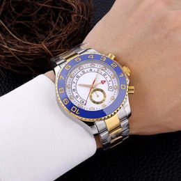 Novo relógio masculino mostrador branco moldura de cerâmica movimento automático relógio de vidro safira