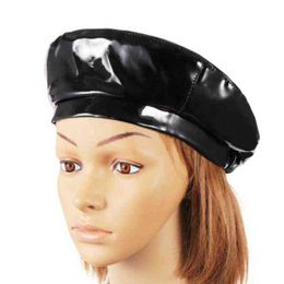 New Fashion Lacquer Leather Beret High Quality Ladies Hats Solid Colour Flat Top Hat Pu Slouchy Bone Captain Cap Women female J220722