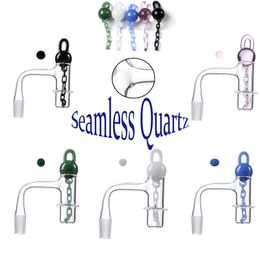 Colorful Seamless Quartz Banger Smoking Accessories With Unique Glass Marble Chains Cap Beveled Edge Quartz Bangers Nails FWQB10