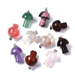 Natural Stone charms pink Quartz Crystal Agates Aventurine Mushroom Pendant for DIY Jewellery Making Accessories