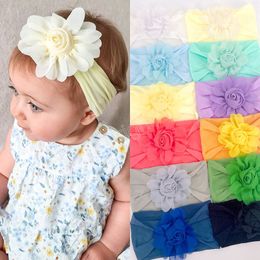 Spring Summer Baby Girls Chiffon Flower Headband Kids Soft Nylon Elastic Hairband Children Bandanas Head Band Princess Hair Accessory 12 Colors