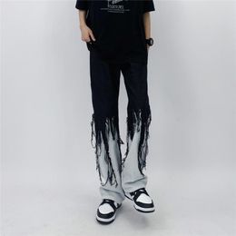 Men's Jeans Men High Street Hip Hop Contrast Colour Tassel Loose Korean Fashion Clothing Y2k Pants LOOSEMen's