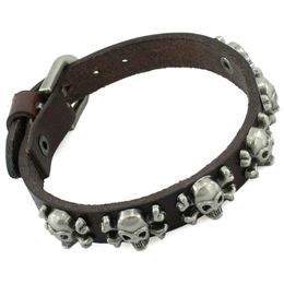 New Vintage Rock Punk Genuine Leather Bracelet Pulseira Mujer Male Bangles Skull Stud Charm Bracelet for Women Men Jewelry