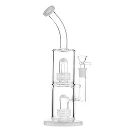 White Symphony: 13.2-Inch Bent Neck Hookah Glass Bong with Stereo Matrix Percolators and 18mm Female Joint
