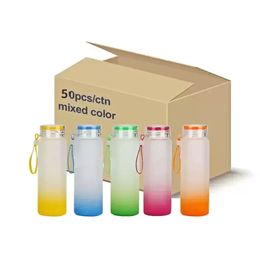 500ml 17oz Sublimation Frosted Glass Water Bottles Gradient Colourful Ombre Blank Tumbler Drinkware Cups