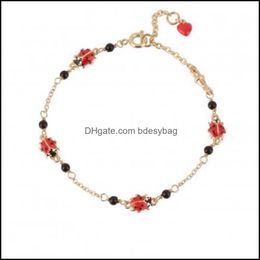 Charm Bracelets Jewelry European And American Style Fashion Personality Trend Temperament Insect Series Enamel Ladybug Lucky Red Heart Brace