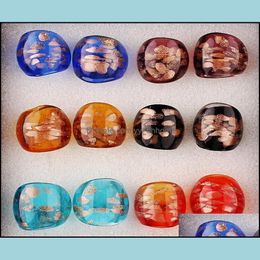 Band Rings Jewelry Wholesale Bk 12Pcs Gold Dust Spring Style Murano Glass Lampwork Ring Eternity Men Wedding Party Dhr2D