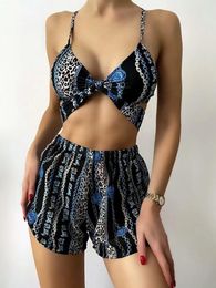 Sexy Chain Printed Swimwear Women Three Pieces Bikini Set With Beach Short Pants Swimsuit Female Cross Bikini Bathing Suit