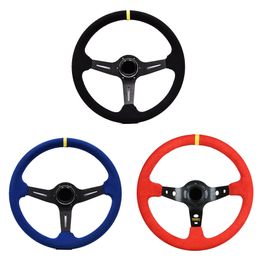 2022 Universal 350mm 14inches Suede/PVC Leather Car Racing Steering Wheels Deep Corn Drifting Sport Cars modification Steering Wheel horn button with Logo 3 Colours