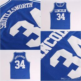 High Quality Mens Jesus SHUTTLESWORTH #34 Lincoln He Got Movie Basketball Jersey 100% Stitched Above The Rim Moive Blue S-XXL