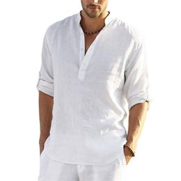 KB Men's Casual Blouse Cotton Linen Shirt Loose Tops Long Sleeve Tee Shirt Spring Autumn Casual Handsome Men Shirts 220801