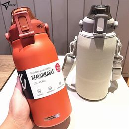 Stainless Steel Thermal Water Bottle Thermoses Vacuum Flask With Straw Tumbler Portable Drinks Thermos Cup Fitness Cute Pot 220722