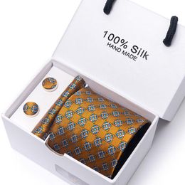 Bow Ties Est Style 8 Cm Silk Wedding Present Tie Set Necktie Box Suit Accessories Floral Men Gold Fit Formal PartyBow