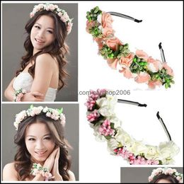 Headbands Hair Jewelry Women Flower Girls Floral Tiaras Crowns Bride Bridal Wreath Wedding Garland Drop Delivery 2021 Yggbh