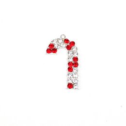 30 Pcs/Lot Fashion Pendants Clear And Red Rhinestone Crutch Charms For Xmas Gift/Decoration