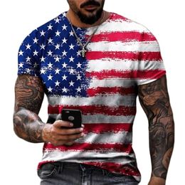 Fashion USA Flag Stripes 3D Print Mens Tshirts Oversized Male TShirt Summer Short Sleeve Breathable Men Clothing Top Tee 6XL 220607