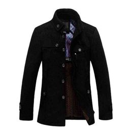 Autumn Winter Wool Overcoat Men Stand Collar Trench Coat Business Casual Blends Coats/Black Woollen Jacket Men's & T220810