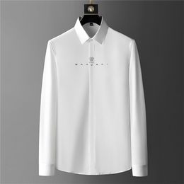 Letter Embroidery Men's Shirt Slim Fit Long Sleeve Business Casual Shirt Autumn Male Office Social Formal Dress Shirts 220401