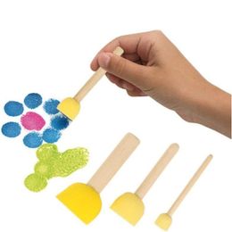 4PCS/Set Round Sponges Brush Painting Tools Wooden Handle Assorted Size Great for Kids Arts and Crafts KDJK2207