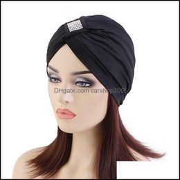 Beanie/Skl Caps Hats Hats Scarves Gloves Fashion Accessories Elegant Womens Drilling Cross Turban Muslim Stretch Plain Beanies Knotted In