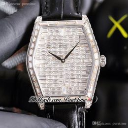 TWF Malte Paved Baguette Diamonds Dial A21j Automatic Mens Watch Iced Out Diamond Bezel Black Leather Strap Super Edition Jewelry Watches Puretime 05a1