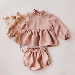Princess Baby Girls Clothes Sets Summer Spring Linen Cotton Blouse + Bottom Shorts 0-2 Y Girl Clothing Outfits 220326