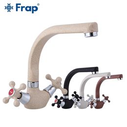 Frap Spray painting Kitchen Faucet Cold and Hot Water Mixer Tap Double Handle 360 Rotation Kitchen Sink mixer Faucet Tap tapware T200424