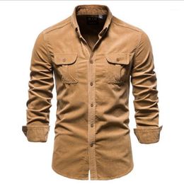 Men's Casual Shirts 2022 Shirt Corduroy Single Breasted Cotton Business Social Dress Fashion Solid Man Clothing