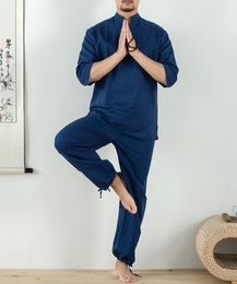 Men's Tracksuits High Quality Male Cotton&linen Yoga Suit Lay Meditation Clothing Taiji Uniforms Tai Chi Clothes Blue/red/khaki