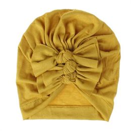 Children's hat new soft knitted fabric wrinkled bow Indian hat in spring and summer s75