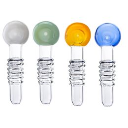 Chinafairprice Y074 Spoon Smoking Pipes About 4.1 Inches Tobacco Dry Herb 5 Rings Clear Tube Colored Bowl Glass Pipe