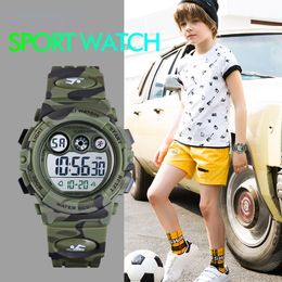 Japan Digital movement Boys Girls Waterproof Sport Watches Colourful LED Light Camouflage Wristwatch For Children Kids