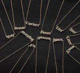 Zodiac Necklace Constellation Necklaces Horoscope Sign Stainless Steel Old English Necklace Birthday Jewellery Gifts with Retail Card