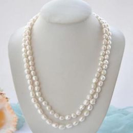 Chains Hand Knotted Necklace Natural 8-9mm White Freshwater Pearl Sweater Chain Baroque 54inch For Women Fashion JewelryChains