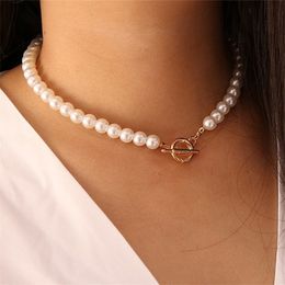 Goth Pearl Choker Gold Colour Lasso Pendants Women Jewellery On The Neck Chain Beads Necklace Chocker Collar For Girl Kpop 220727