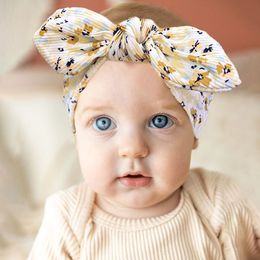 Vintage Print Kids Headband Newborn Cute Bowknot Turban Flower Printed Baby Girls Headwrap Bow Headband Twist Elastic Hairband