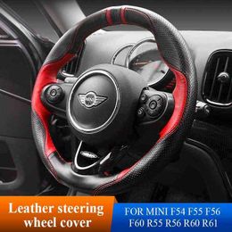 Special Size Hand Stitch Leather Car Steering Wheel Cover AntiSlip Car Styling For Bmw Mini Cooper Clubman countryman J220808