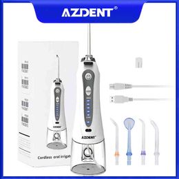 AZDENT 5 Modes Oral Irrigator 240ml Water Dental Flosser Teeth Cleaner 5 Nozzle Jet USB Charger with Bag 220510