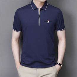 Man Polo Shirt Mens Casual Deer Embroidery 35% Cotton shirt Short Sleeve High Quantity 220504