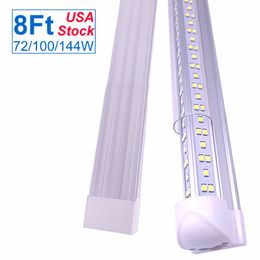 8Ft LED Shop Light Fixture T8 Integrated LED Tube, 8 Foot Linkable Bulbs for Garage, Warehouse, V Shape,6500K 8' Strip, Clear Lens, Hardwired Installation OEMLED