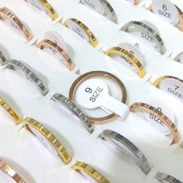 50pcs/Pack 2mm Width Plain Stainless Steel Rings For Women 3 Colors Mixed (Silver Color, Gold Color, Rose Gold Color)