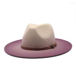 Wide Brim Hats High Quality Fedora Hat Women Men Imitation Wool Felt 2-color Gradient Panama Fedoras Chapeau SombreroWide Pros22