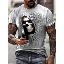 Men's T-Shirts Summer Men's Horror Skull Printing Short Sleeve T-Shirt Fashion Round Neck Casual Tee Hip-Hop Street Man Oversized Loose