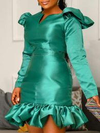 Casual Dresses Long Sleeve Green Dress Bodycon Glitter Party Birthday For Women Sexy Ruffles Slim Christmas Female Robe