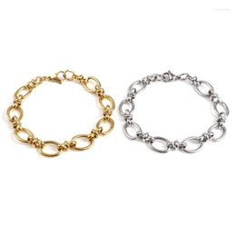 Link Chain 1 PC Stainless Steel Bracelets Multicolor Oval Round Punk Style Bracelet Gold Colour Fashion Jewellery Wholesale 19.5cm Long Inte22