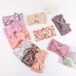 New Floral Prints Nylon Baby Headband Turban Newborn Ribbed Cable Knit Bow Nylon Headband for Kid Girls Nylon Head wrap