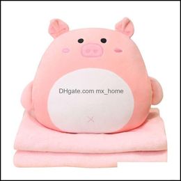 Other Home Textile Textiles Garden Cartoon Animal Pillow Blanket 2 In1 Stuffed Hand Warmer Bag Cute Car Travel Cushion Blankets For Childr